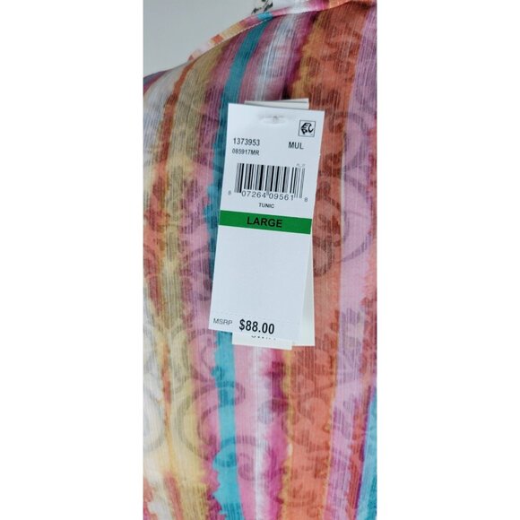 Lucky Brand Sheer Cover Up Womens Ruffle Dress Multicolor Striped Sz Large - Picture 4 of 4